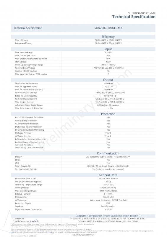 Biến tần Huawei Sun2000-100KTL-M2 datasheet