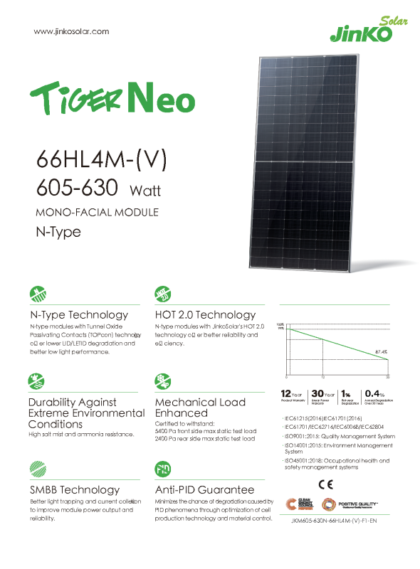 Tấm pin năng lượng mặt trời Jinko Tiger NEO 610W